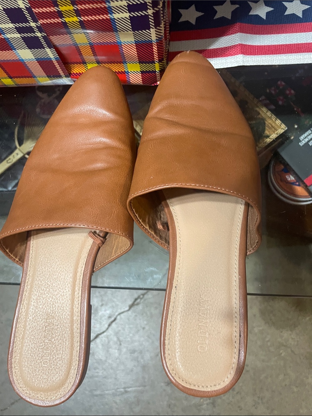Old Navy Cognac Brown Pointed Slip-On Mules